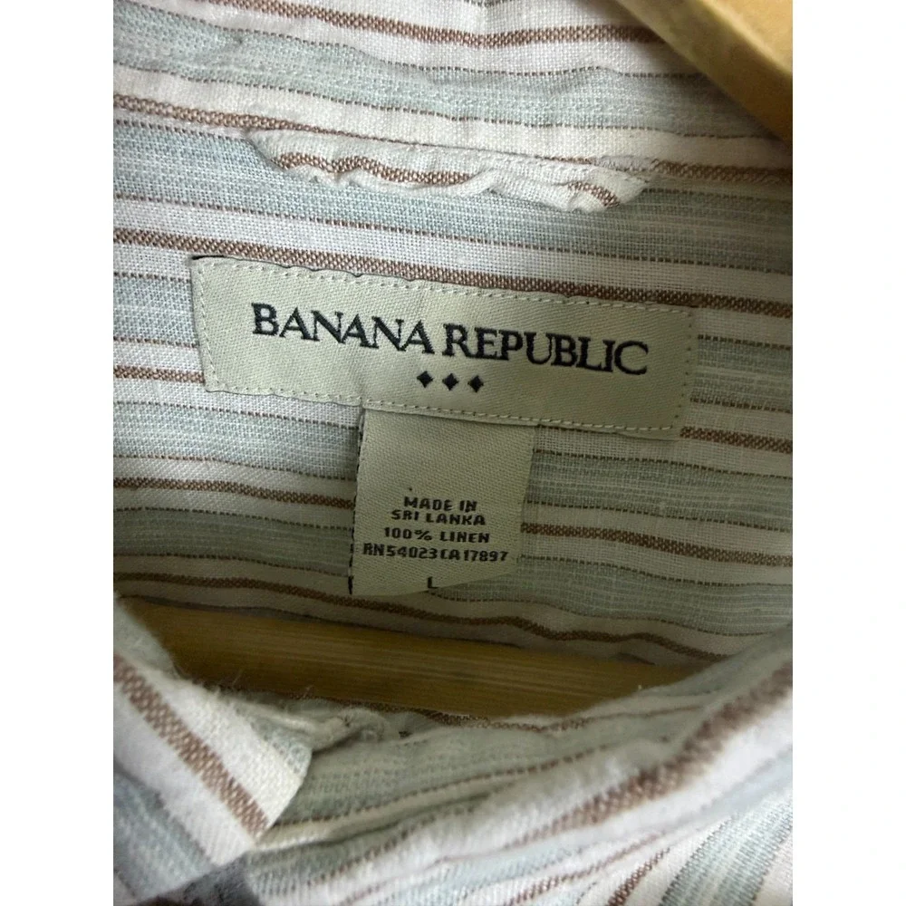 Banana Republic Beige Multi Stripe Button Up Mens XL Linen Casual Long Sleeve